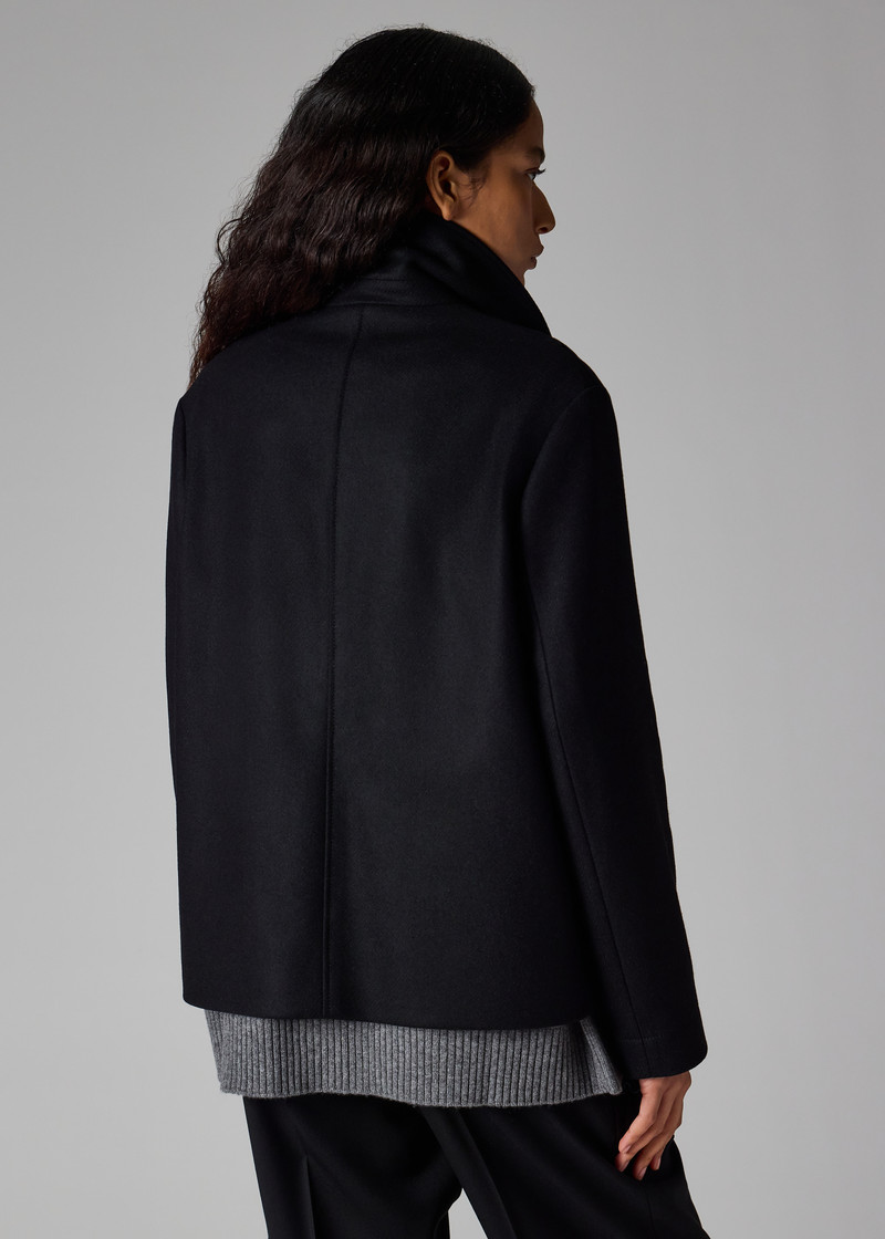 Women's Black Wool-Cashmere Blend Short Pea Coat 11