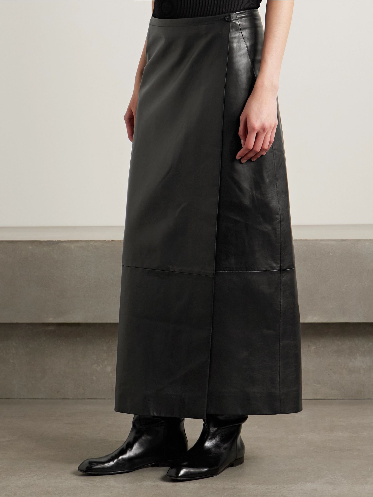 Quinn wrap-effect leather maxi skirt Black - 3