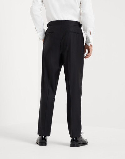 Brunello Cucinelli Virgin wool and silk lightweight twill tuxedo trousers with double pleats and tabbed waistband outlook