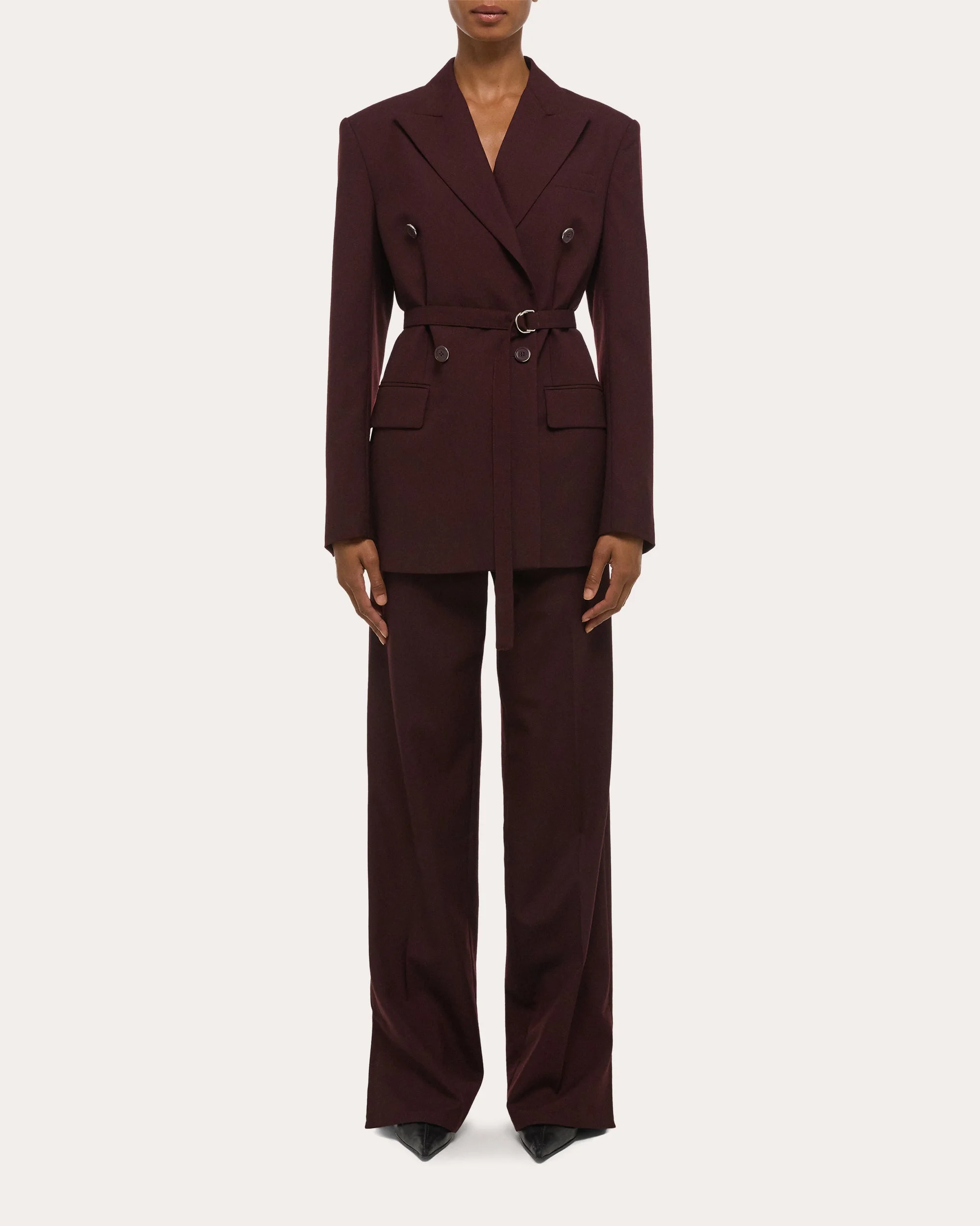 Wool Belted Double-Breasted Blazer - 1