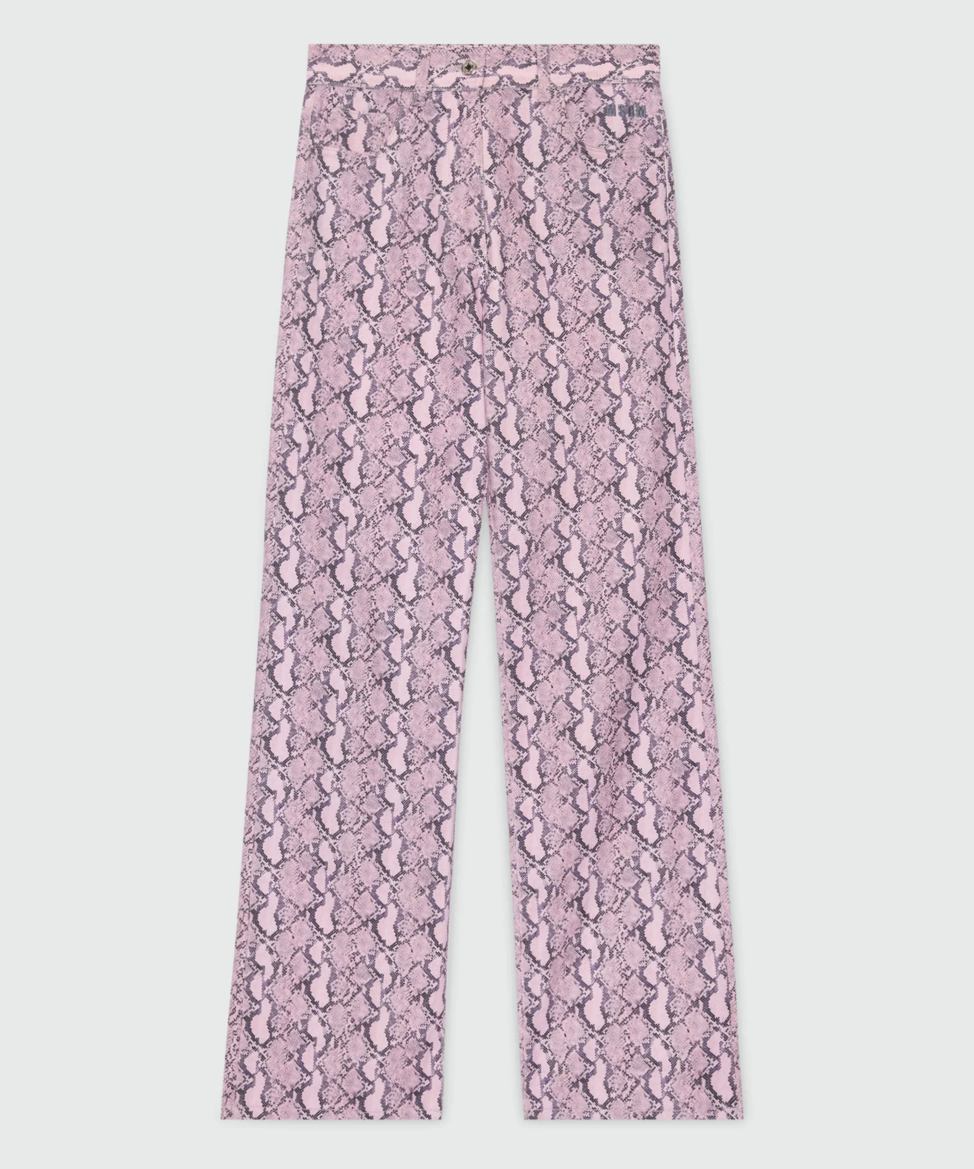 Pink straight-leg python print gabardine trousers. - 1