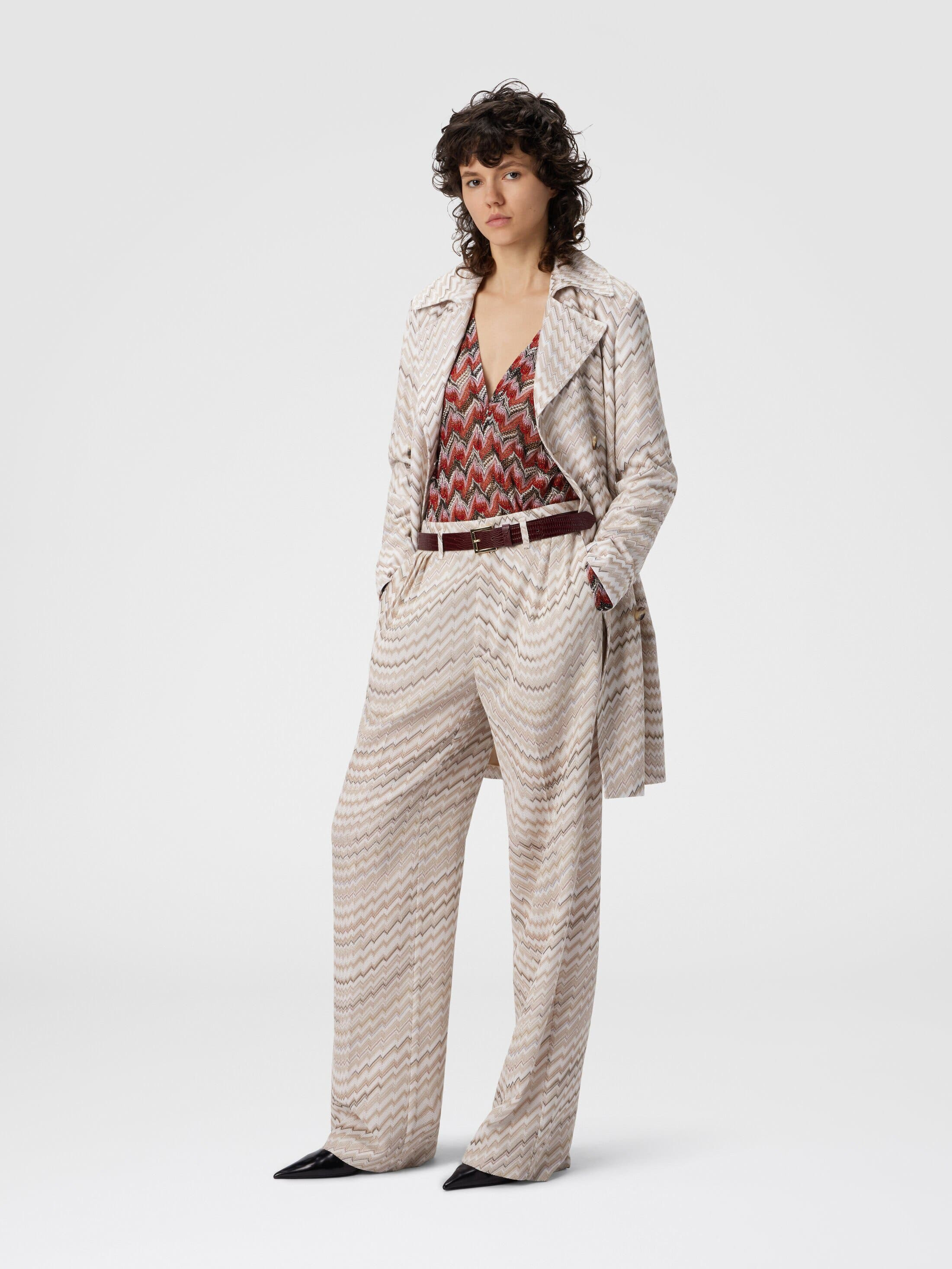 Missoni Double-breasted Trench Coat With Wavy Zigzag Pattern in White & Beige at Nordstrom - 2