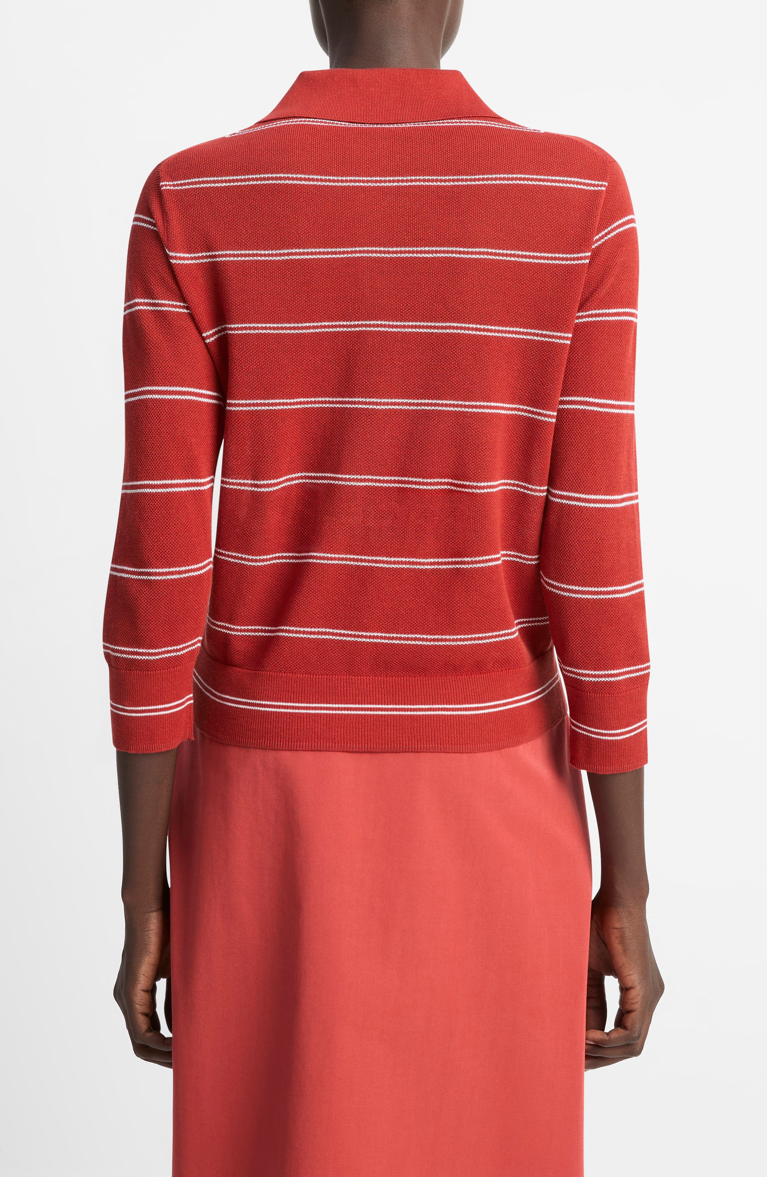Vince Stripe Cotton Piqué Polo in Brick Rose/off White at Nordstrom - 2