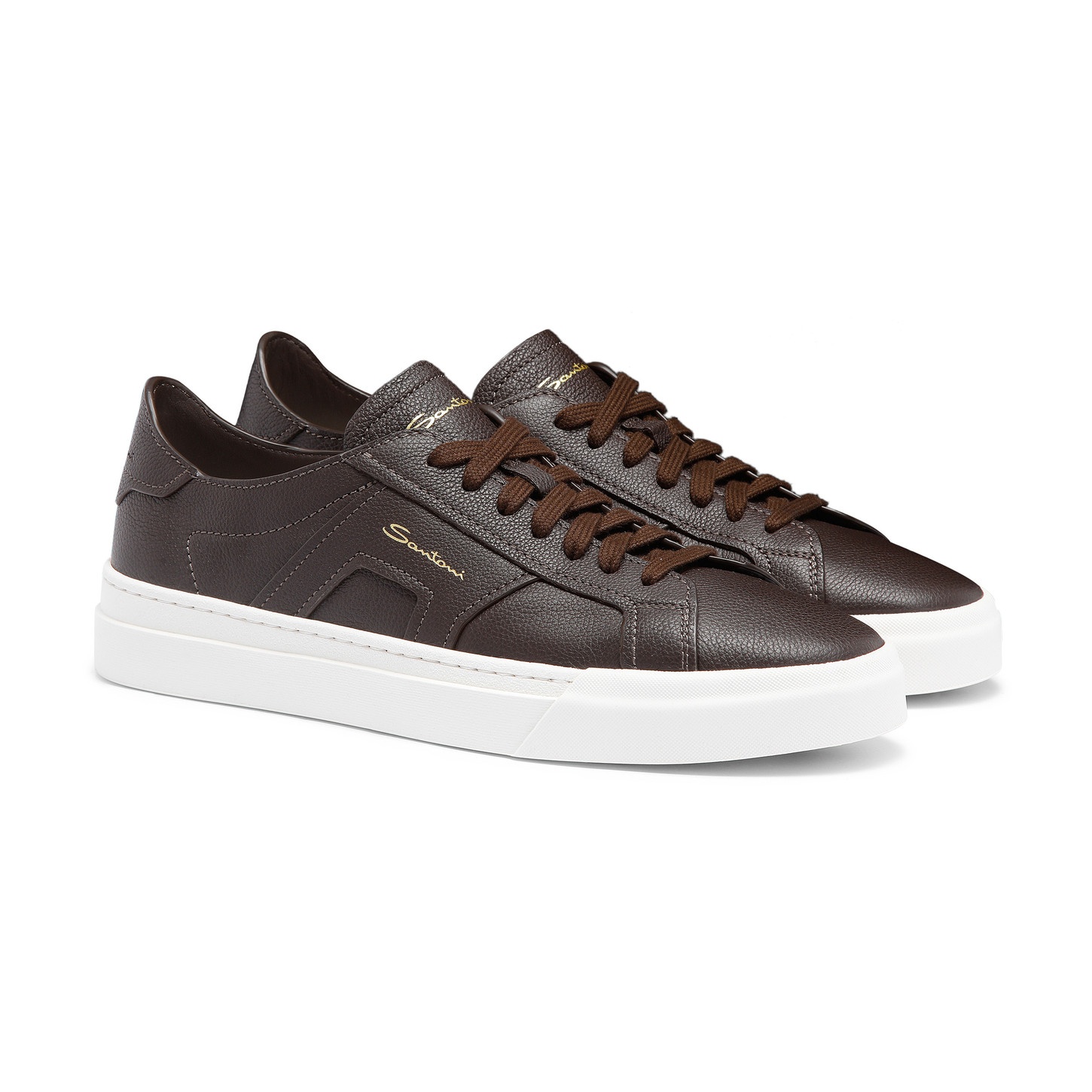 Men's dark brown tumbled leather Double Buckle Sneaker - 3
