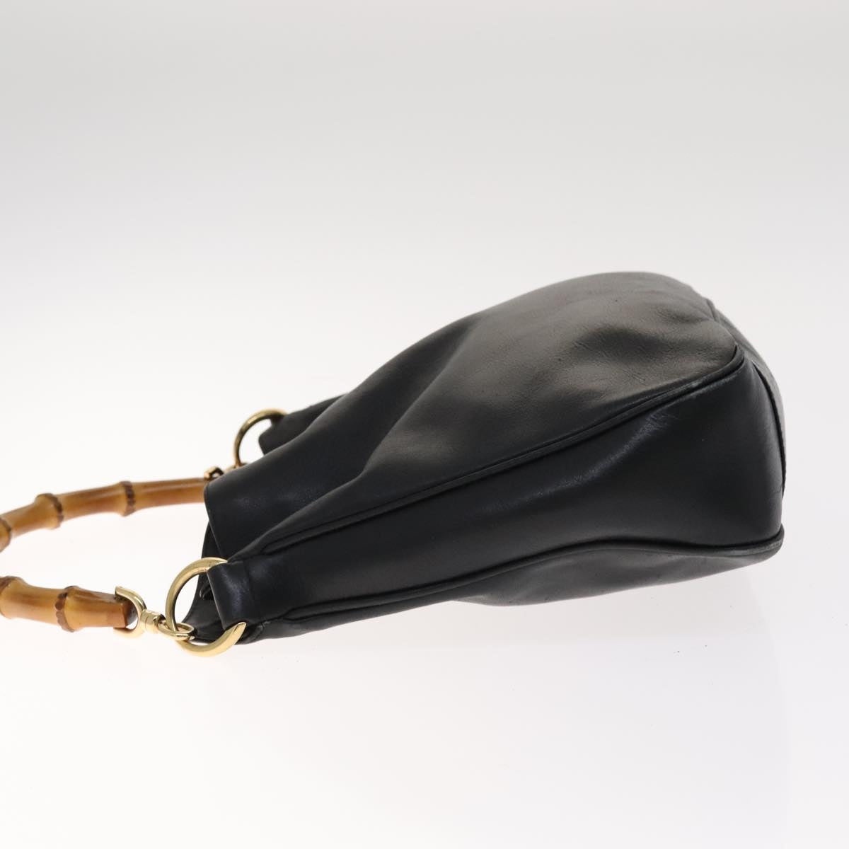 GUCCI Bamboo Hand Bag Leather Black Gold 001 1705 001 1705 - 5