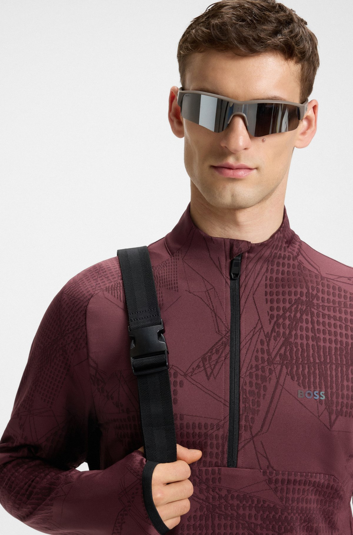 ACTIVE ZIP-NECK SWEATSHIRT IN JACQUARD STRETCH FABRIC - 3