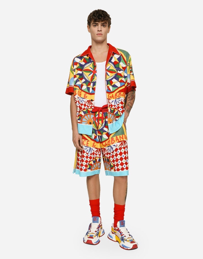 Terry jersey jogging shorts with carretto print 5