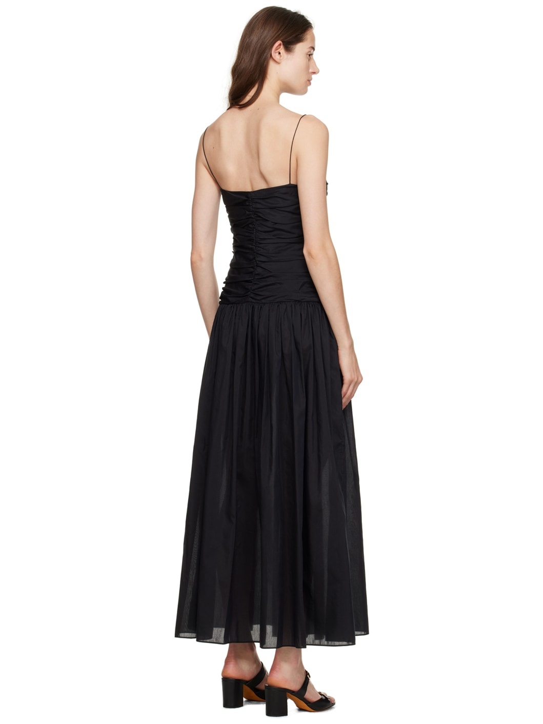 Black Gathered Midi Dress - 3