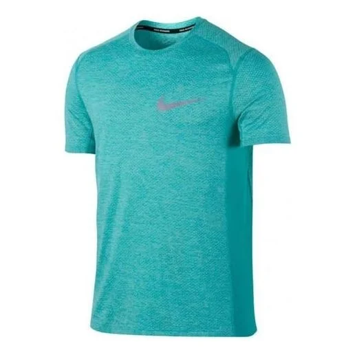 Men's Nike Solid Color Sports Round Neck Pullover Short Sleeve Blue Green T-Shirt 834241-043 - 1