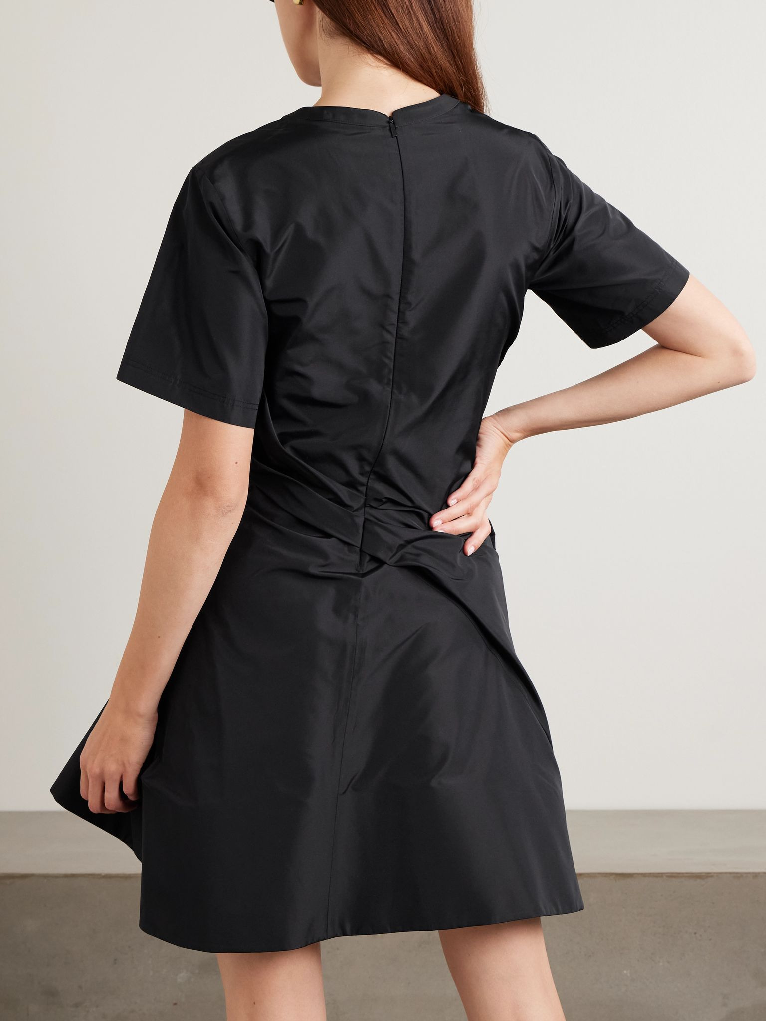 Twisted draped taffeta mini dress Black - 3