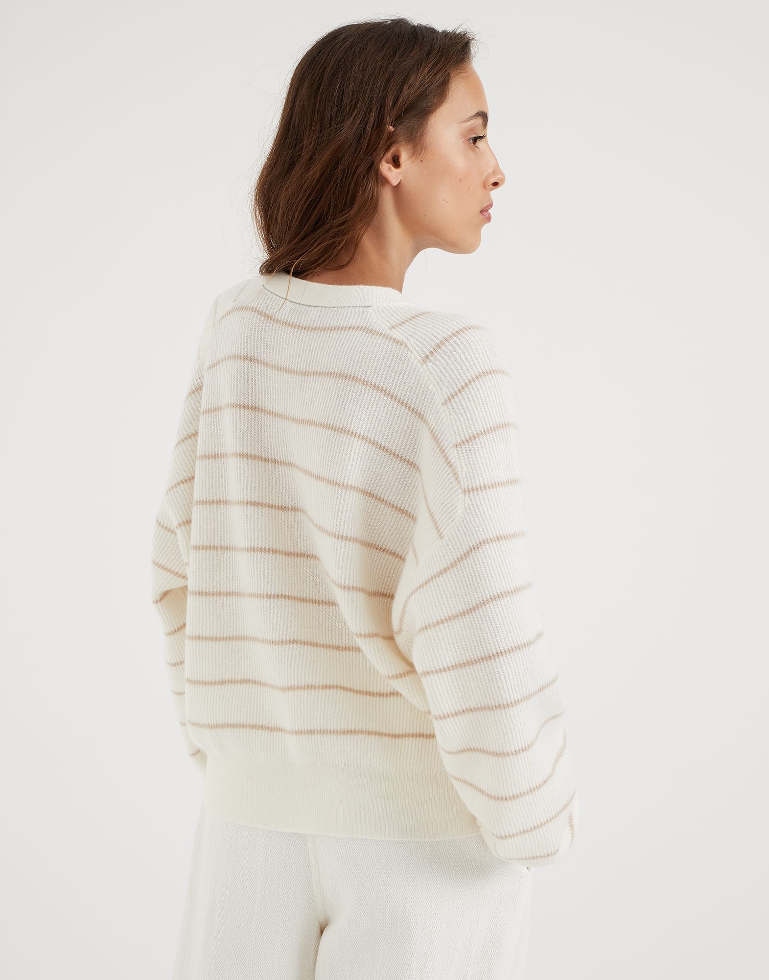 Striped alpaca and cotton English rib sweater with monili - 2