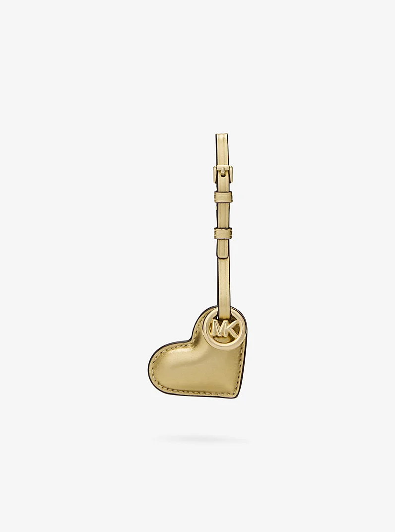 Metallic Puffy Heart Leather Bag Charm - 1