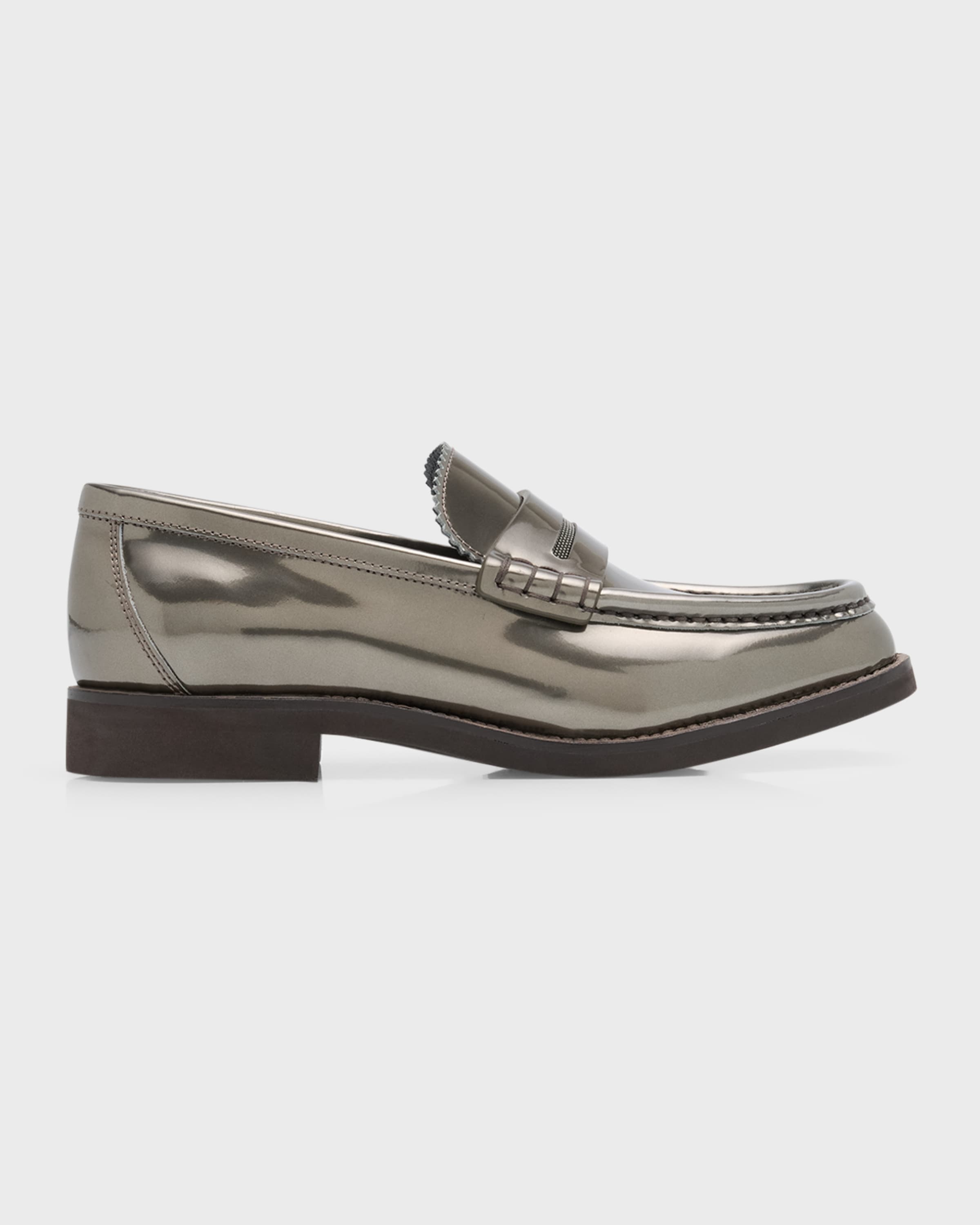 Metallic Leather Monili Penny Loafers - 1