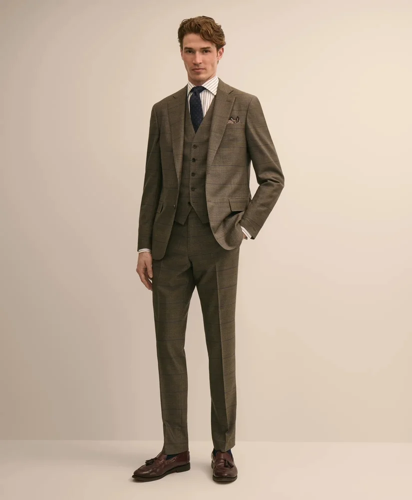 Brooks Brothers Explorer Collection Slim-Fit Overcheck Glen-Plaid Wool Suit Pants - 1