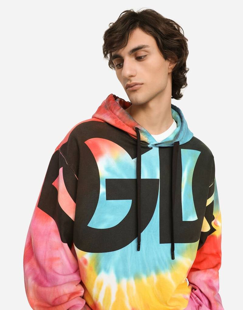 Tie-dye jersey hoodie with print 1