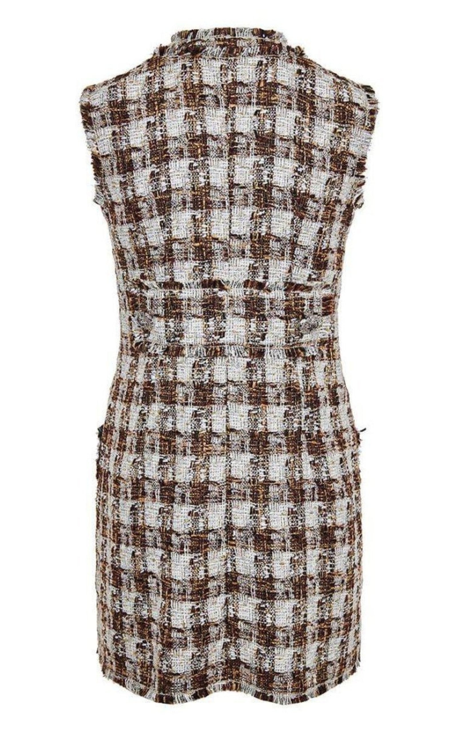 Embellished Checked Tweed Shift Dress - 5