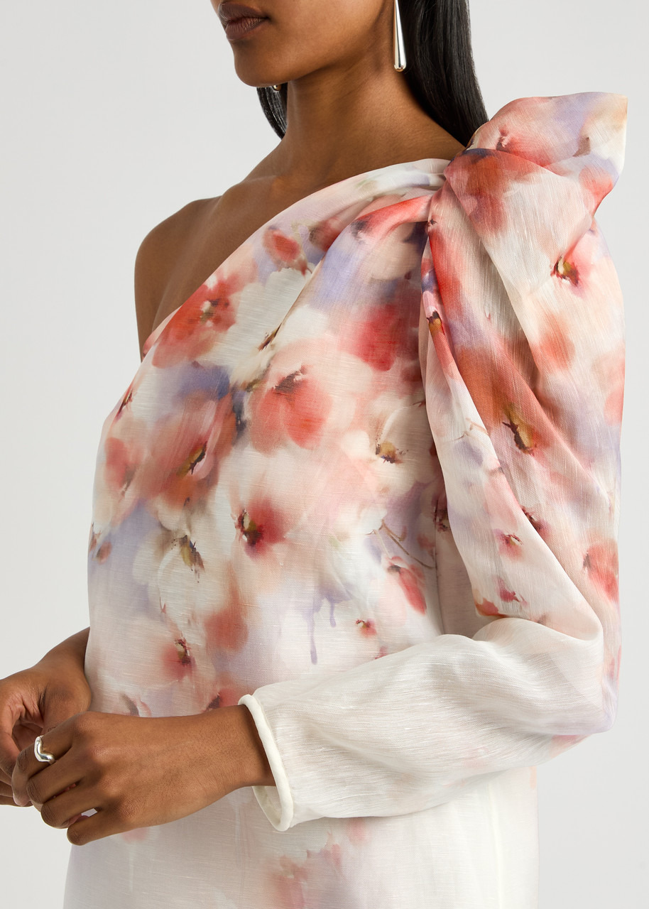 Zimmermann Crush Floral-print One-shoulder Linen-blend Mini Dress - 5