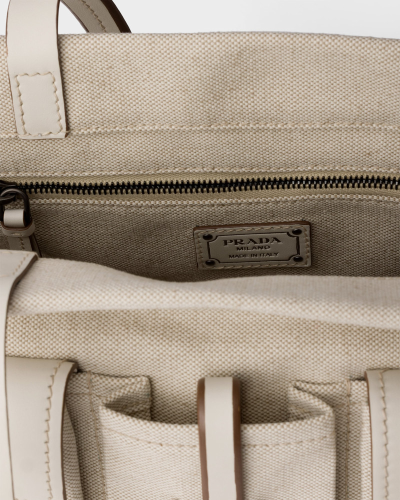 Prada Route large canvas and leather tote bag 4