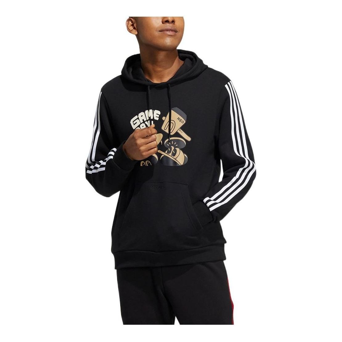 Men's adidas neo Cartoon Alphabet Printing Stripe Casual Black HA2251 - 1