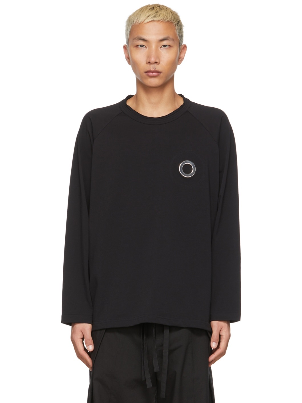 Black Eyelet Long Sleeve T-Shirt - 1