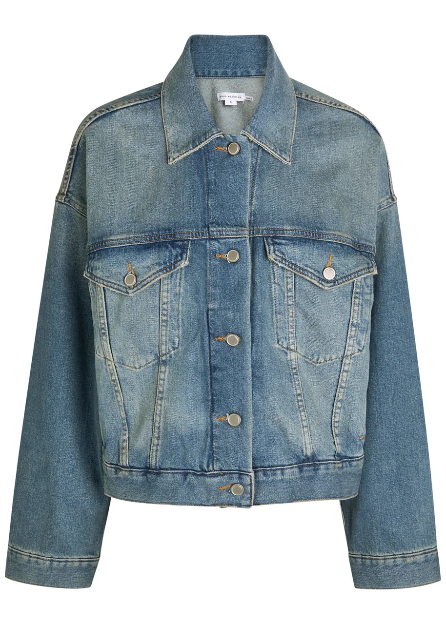 Good American Cropped Denim Trucker Jacket - 1