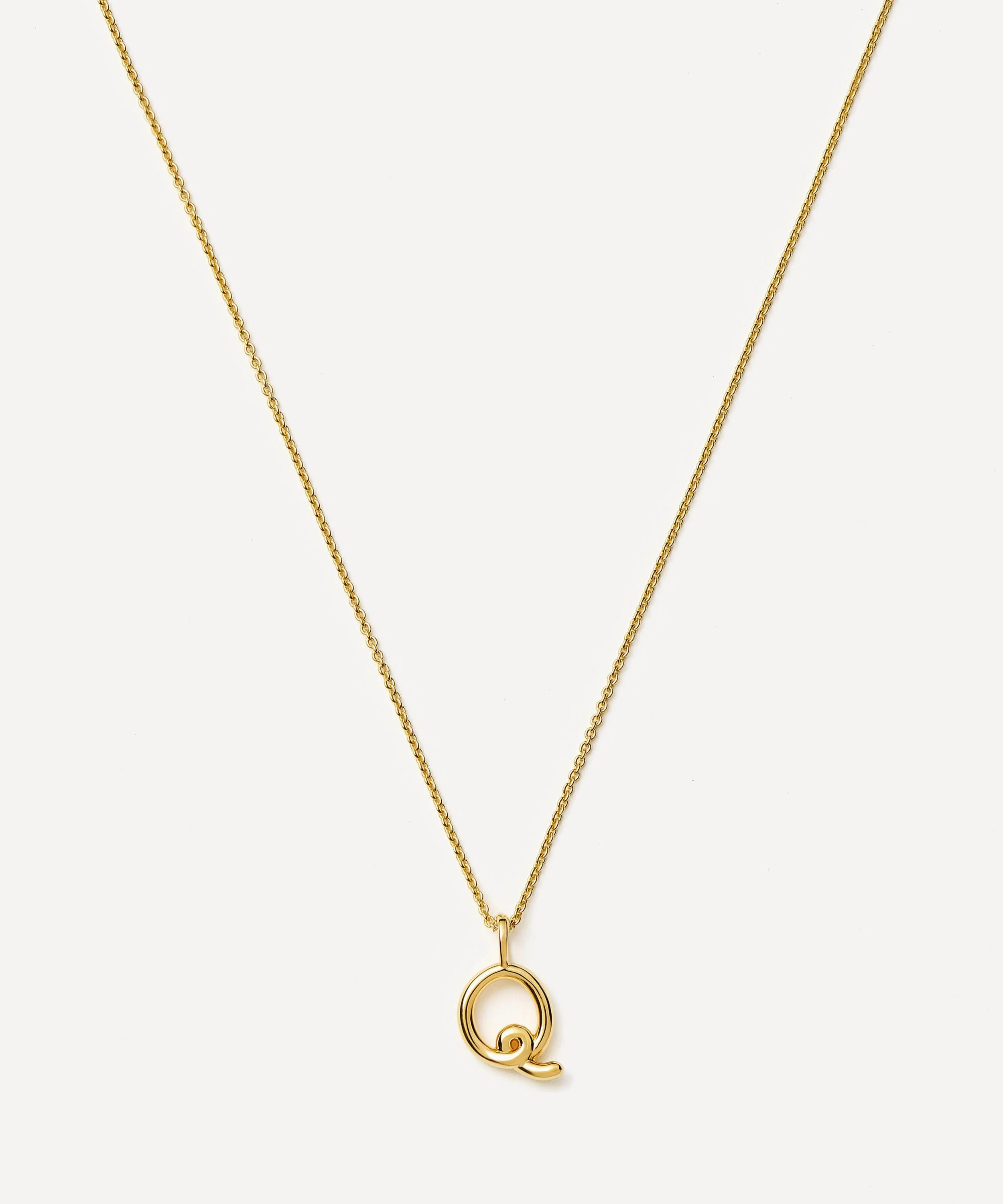 18ct Gold-Plated Vermeil Silver Curly Molten Mini Q Initial Pendant Necklace - 1