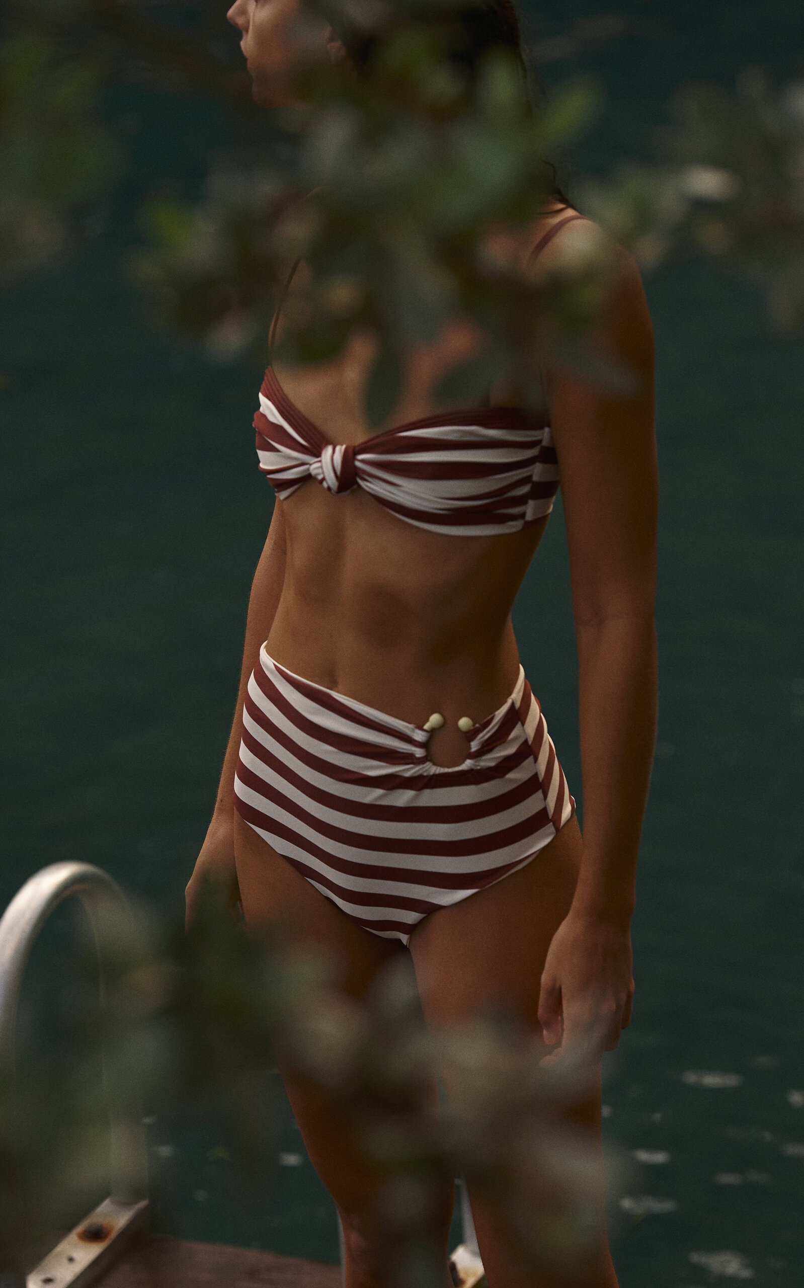 Riverside Ring-Detailed High-Waisted Bikini Bottom stripe - 3