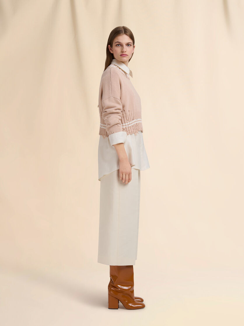 BEIGE DISHEVELLED COTTON SWEATER - 5