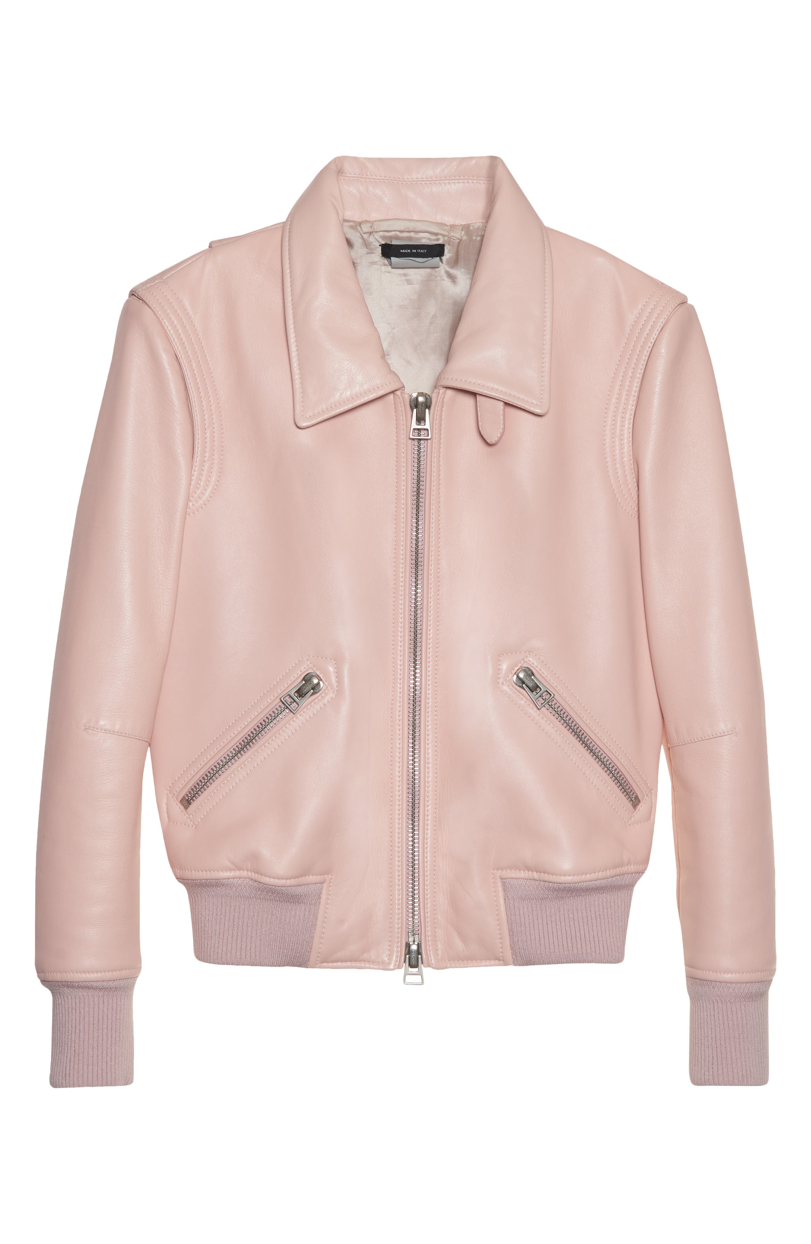 TOM FORD Lambskin Leather Moto Jacket in Powder Pink at Nordstrom - 1