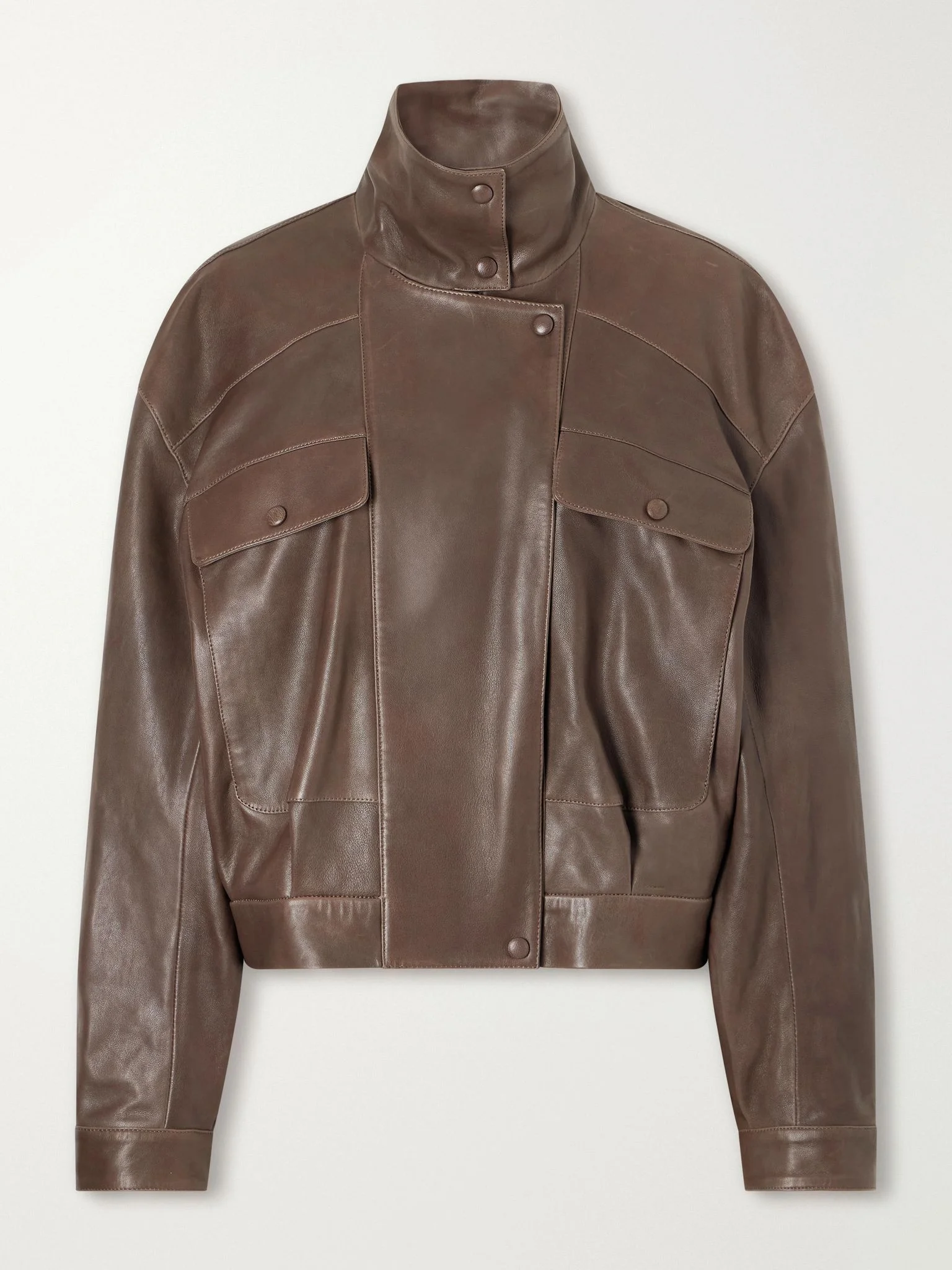 Quincy cropped paneled leather bomber jacket Brown - 1