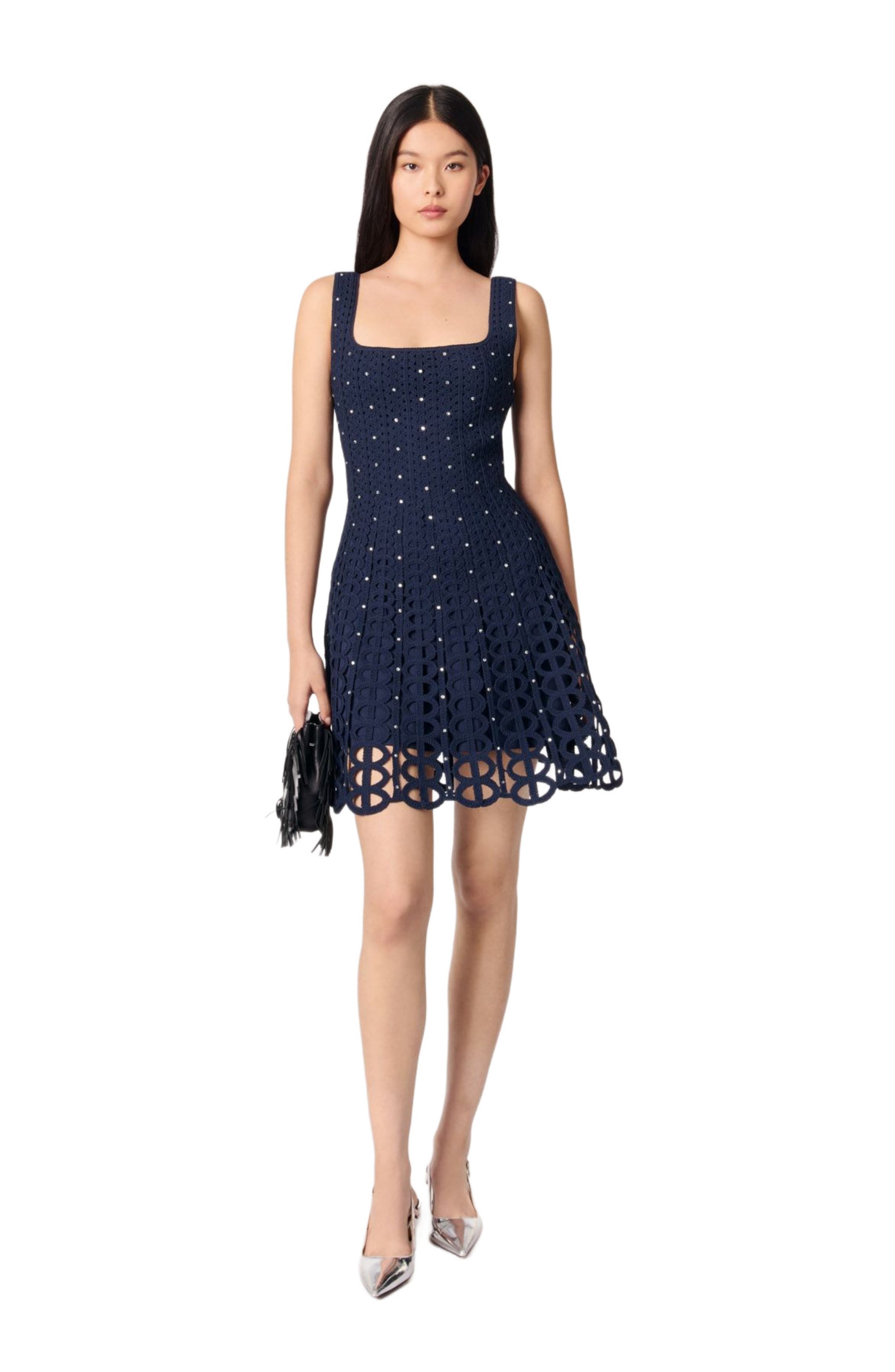 maje Rhinestone crochet short dress in Navy at Nordstrom - 1