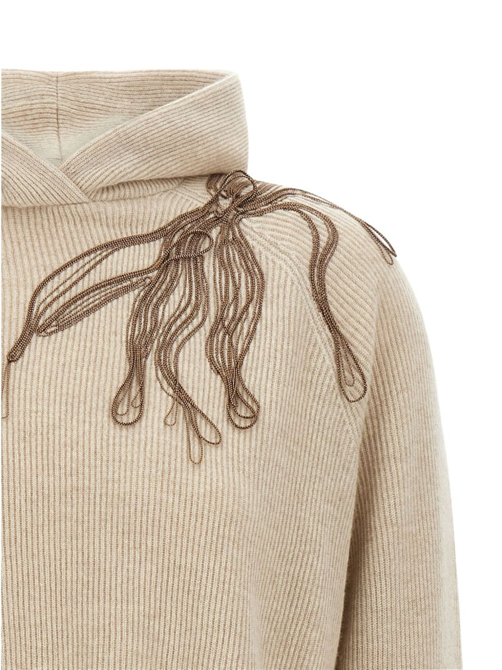 ribbed hooded flower-embroidered sweater - 3