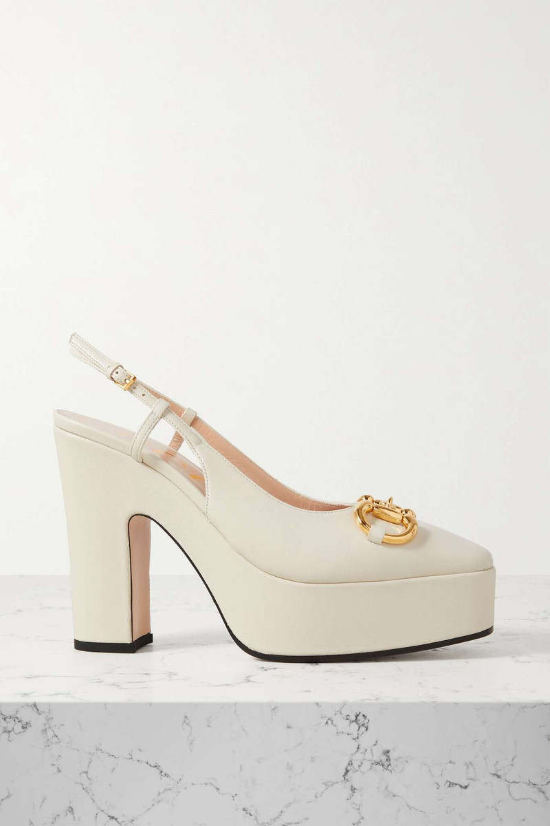 Baby horsebit-detailed leather slingback pumps 1