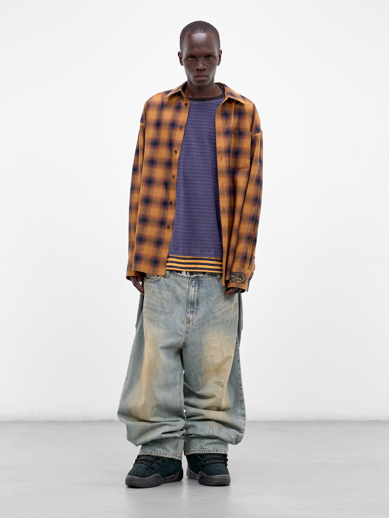 We11done Camel Plaid Rayon Button-Up Shirt outlook