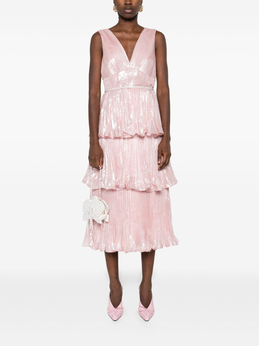 pleated V-neck dress - 2
