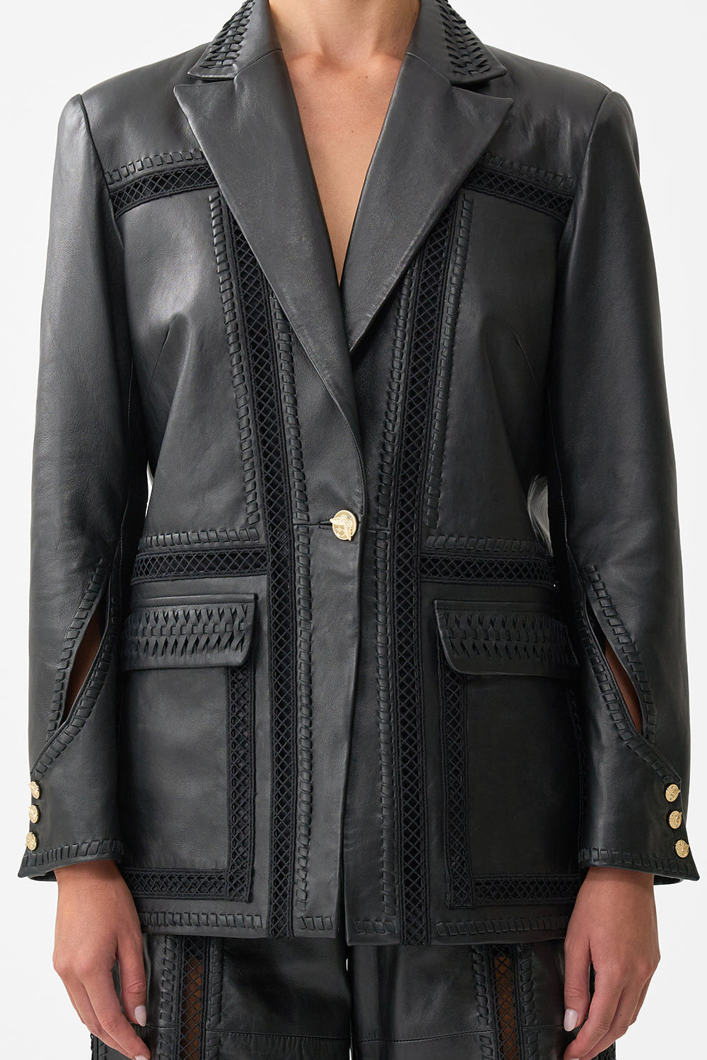 LEATHER JACKET WITH SLEEVE CUT OUT DETAIL - 5