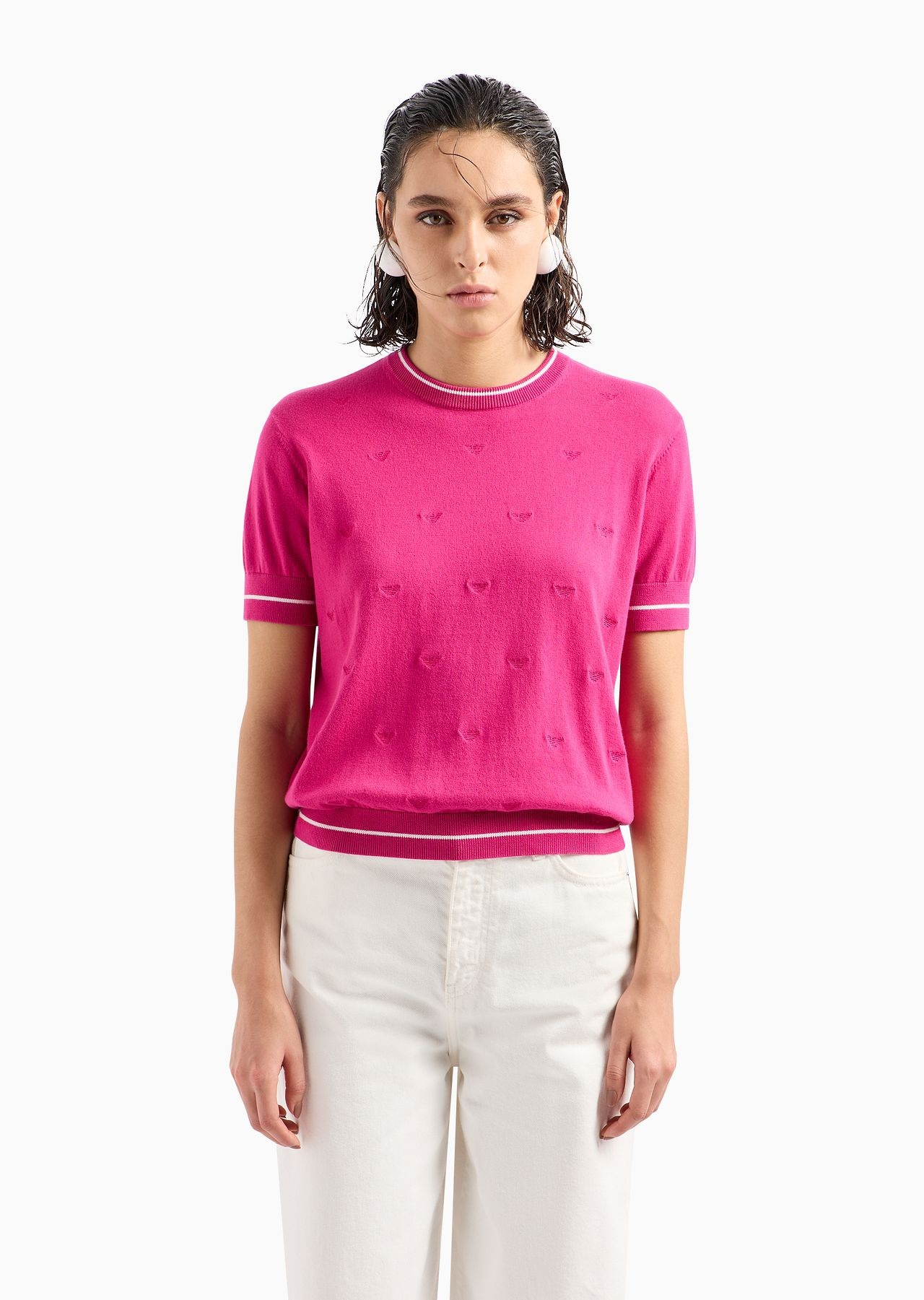 Short-sleeved jumper with all-over micro-eagle embroidery - 2