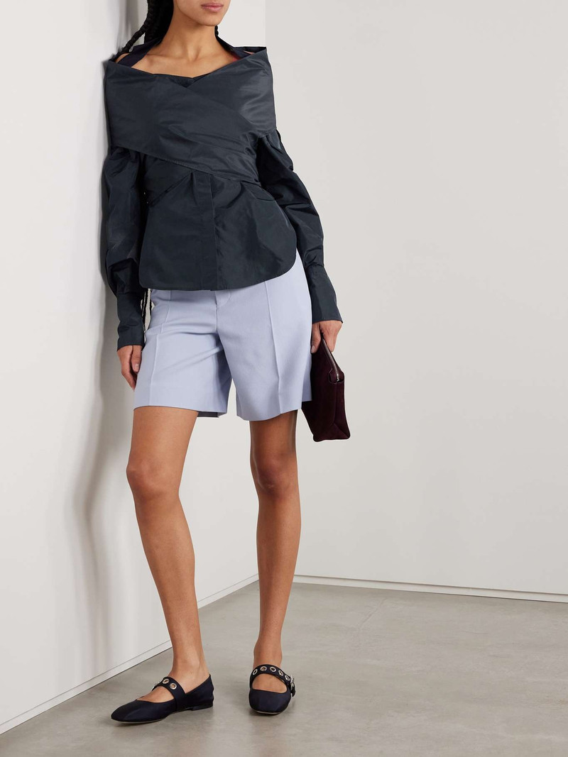 PATOU Off-the-shoulder wrap-effect sateen blouse Navy outlook