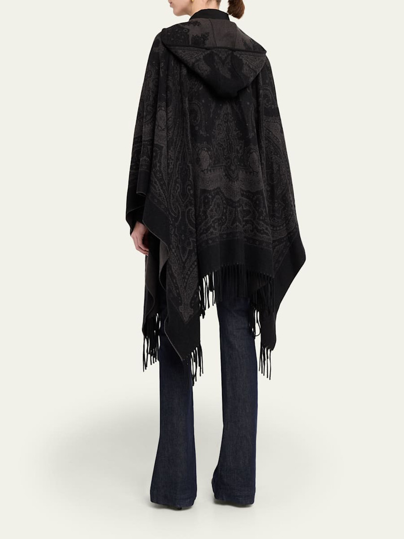 Hooded Paisley Jacquard Wool Cape 3