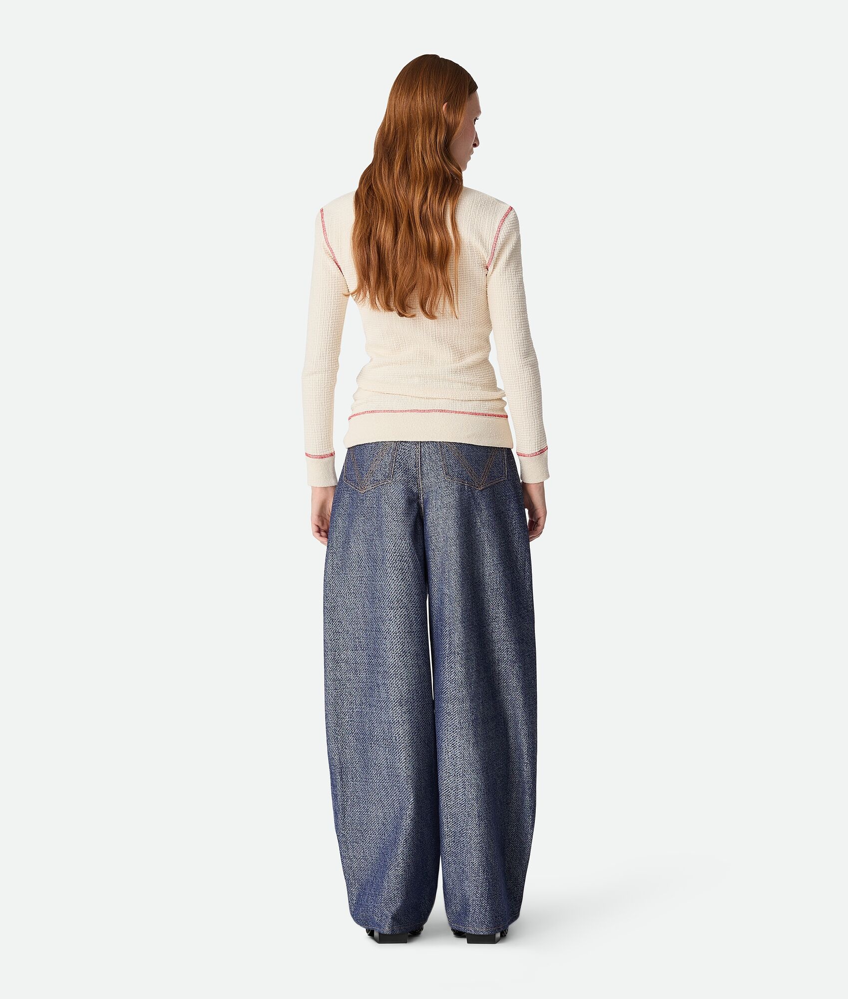 Denim Jacquard Wide Leg Trousers - 3
