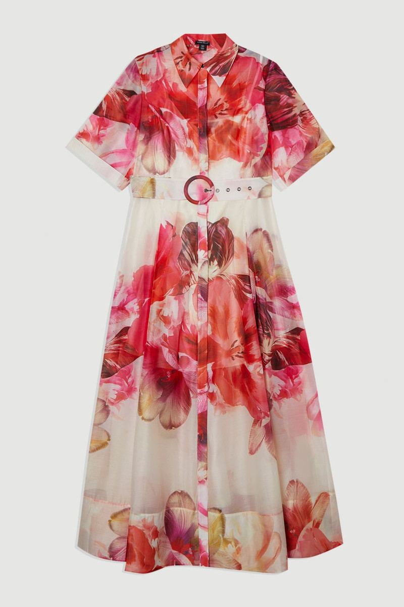 Floral Organdie Woven Midi Shirt Dress 4
