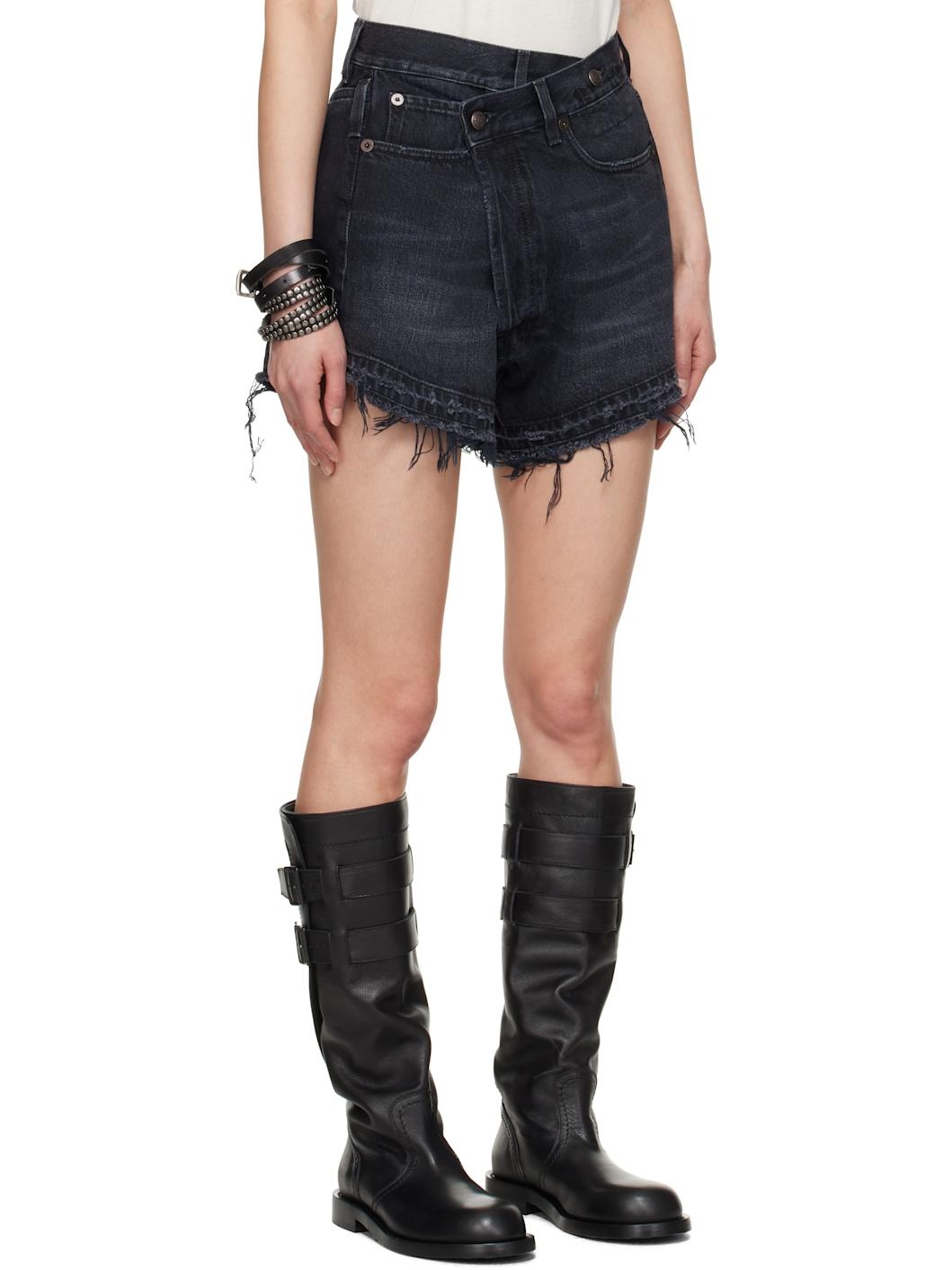 Black Crossover Denim Shorts - 2