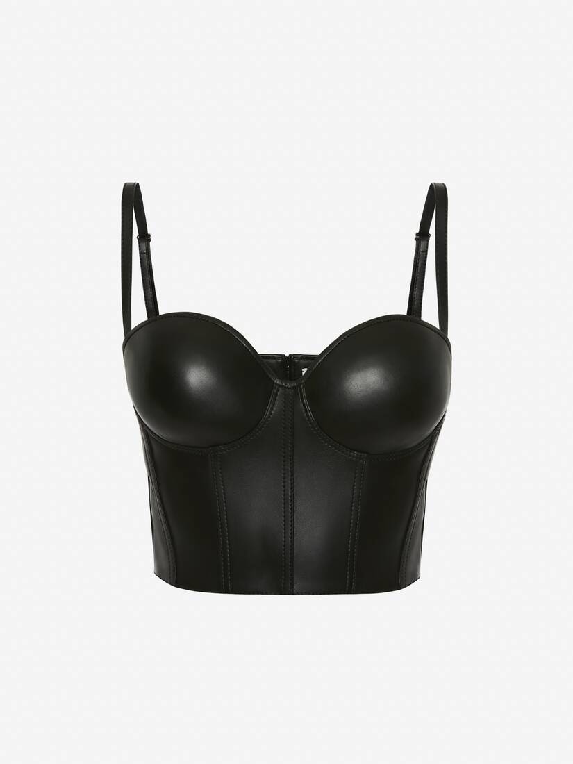 Women's Leather Corset Top in Black - 1