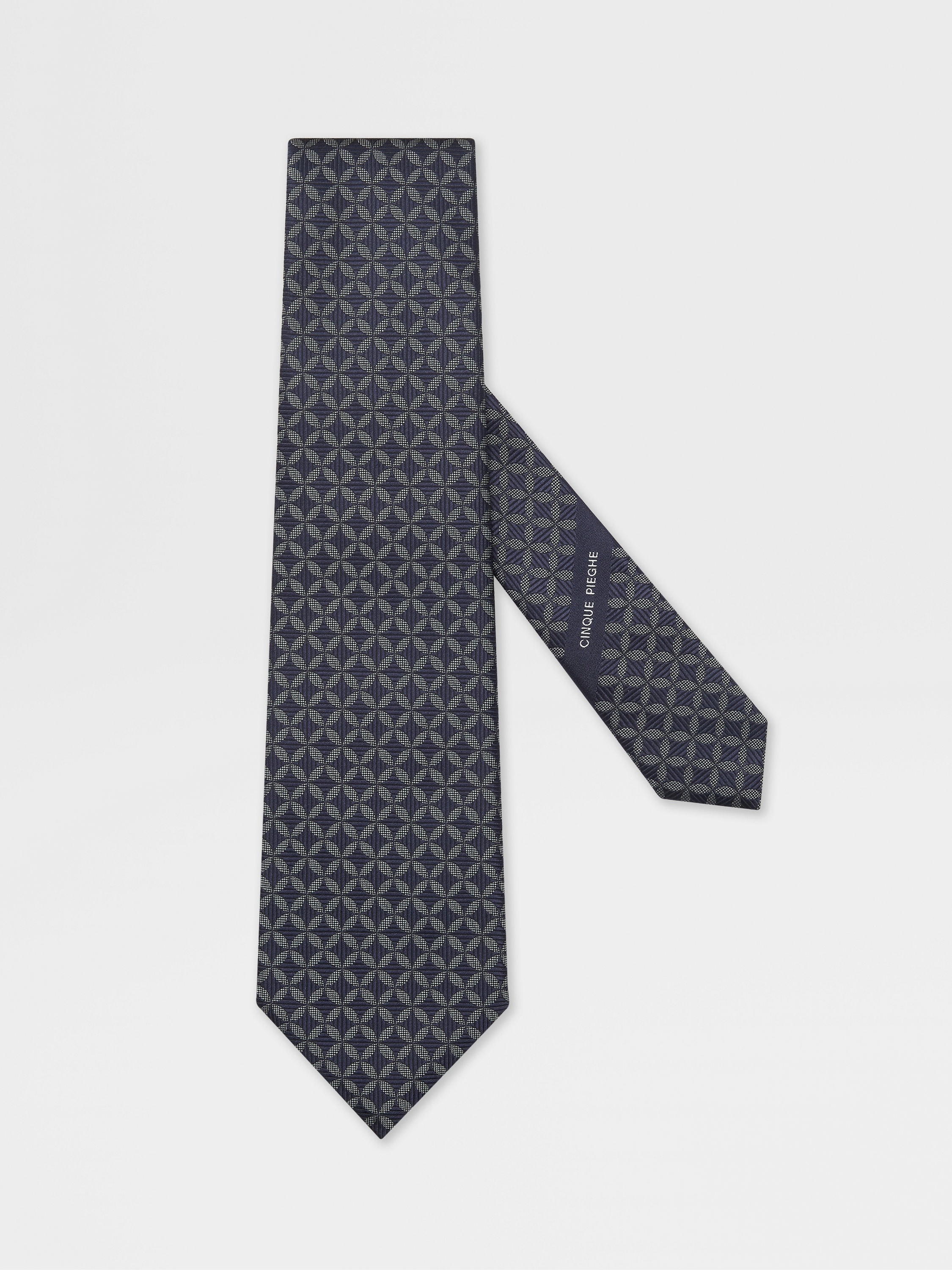 LIGHT GREY CINQUE PIEGHE SILK TIE - 1