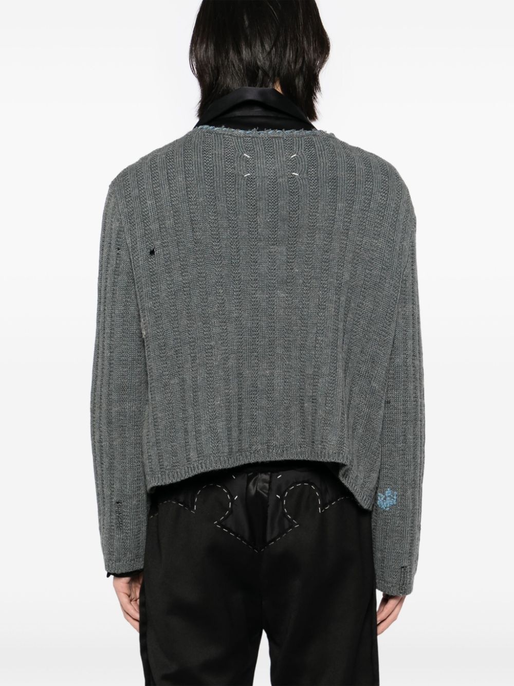 distressed plunging cardigan - 4
