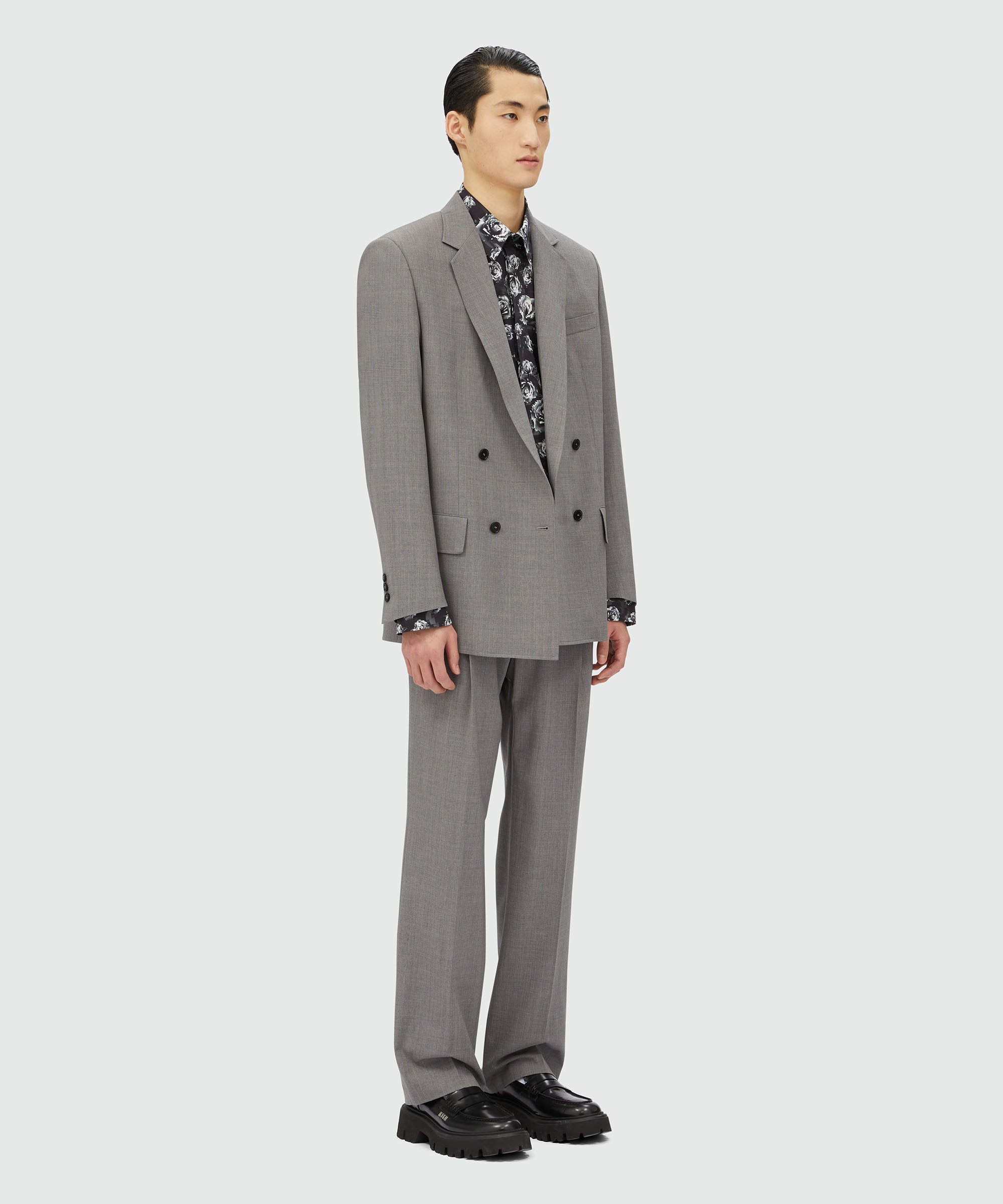 Grey melange virgin wool double-breasted jacket - 4