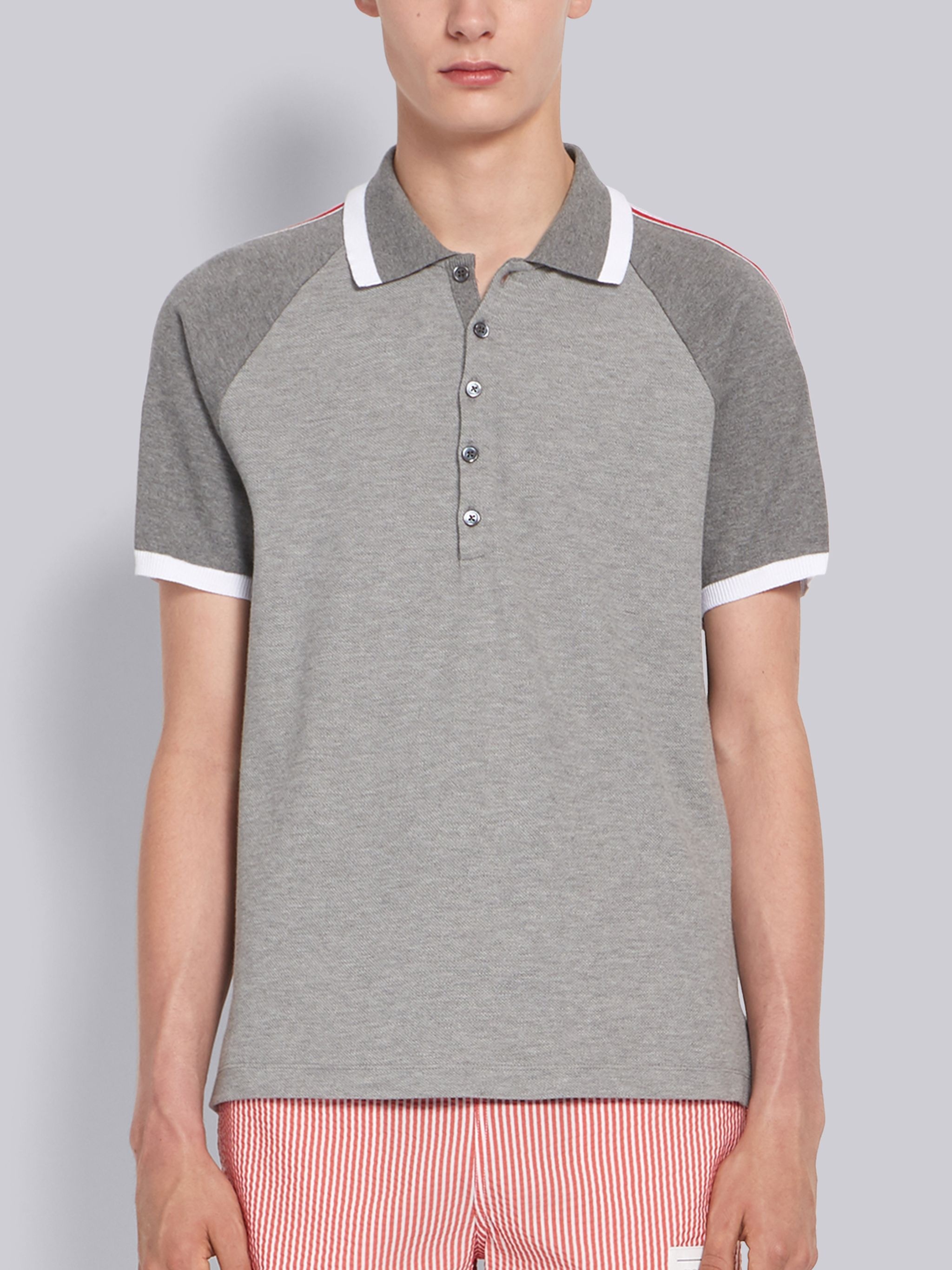 Light Grey Pique Raglan Sleeve Polo - 1