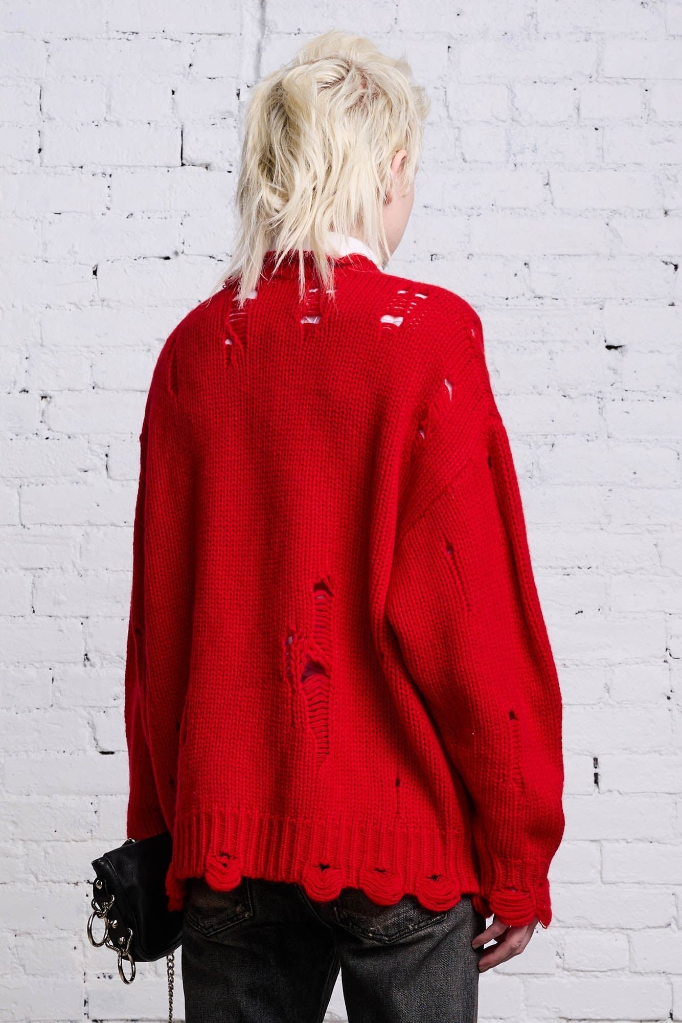 OVERSIZED DISTRESSED SWEATER - RED CASHMERE - 5