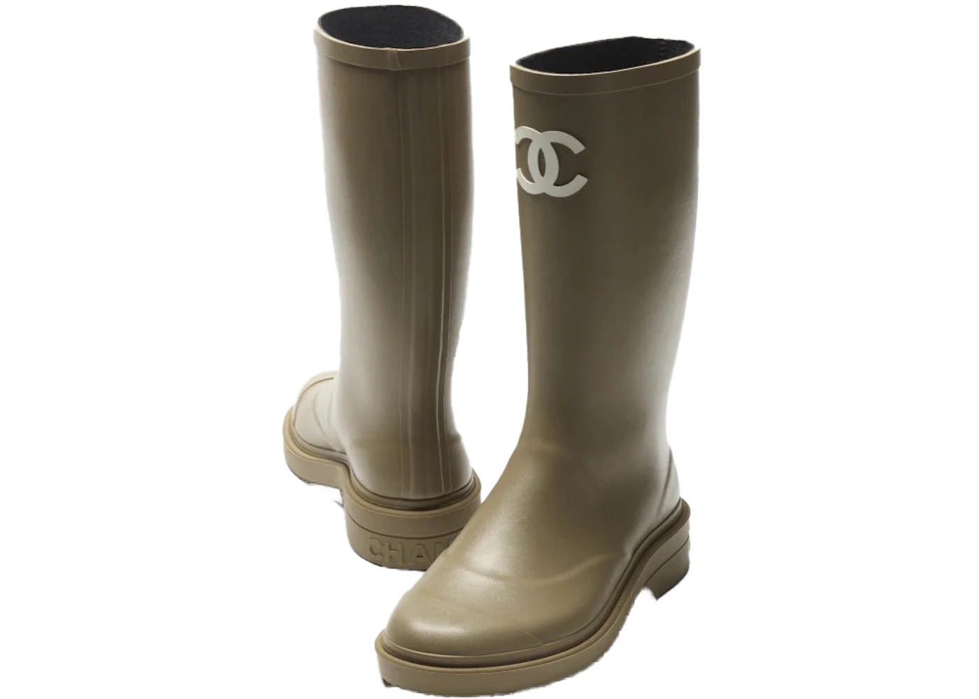 Chanel Rubber Rain Boots Dark Beige - 2