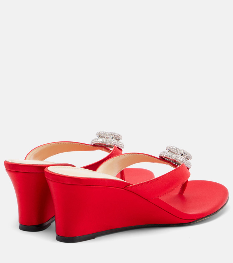 MACH & MACH Double Heart satin wedge thong sandals outlook